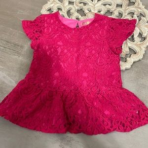 Girls OshKosh Lace Overlay Pink Blouse Size 5T